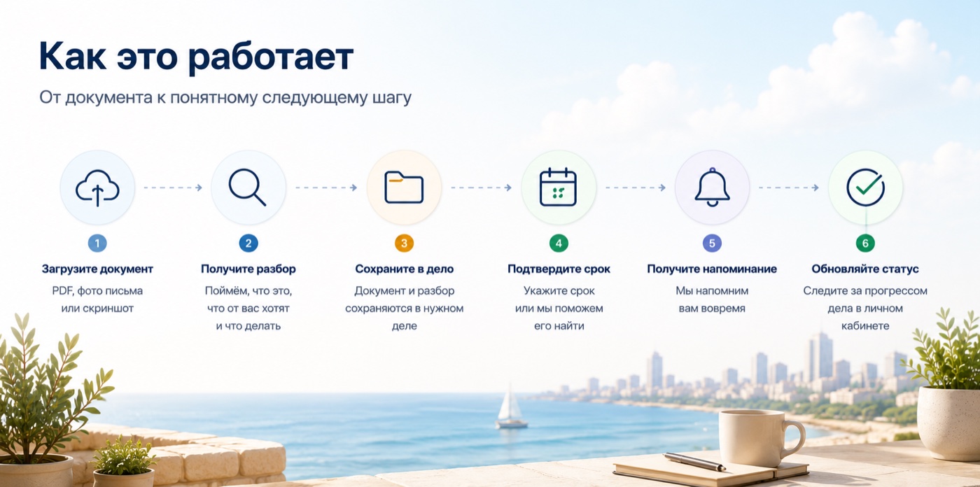 Маршрут работы AliyahHelper: загрузить, разобрать, сохранить, подтвердить срок, получить напоминание